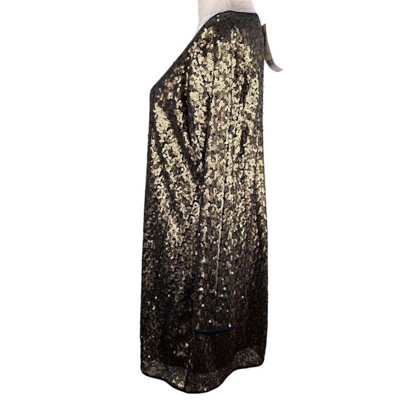 NY Collection Sequined Sheath LS Dress Large Gold Navy New - Picture 11 of 12